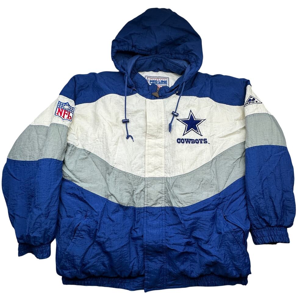 Vintage 90s Apex One Pro Line Dallas Cowboys Puffer Jacket Mens XL NFL Blue Zip